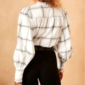 Banana Republic White Grey Plaid Long Sleeve Shirt Women Size XS NWOT Flannel